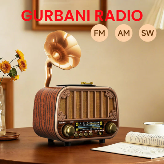 Vintage Bluetooth Gramophone Gurbani Speaker Radio – Retro FM & MP3 Player